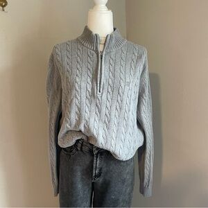 Izod Women’s Quarter Zip Gray Cable Knit Sweater